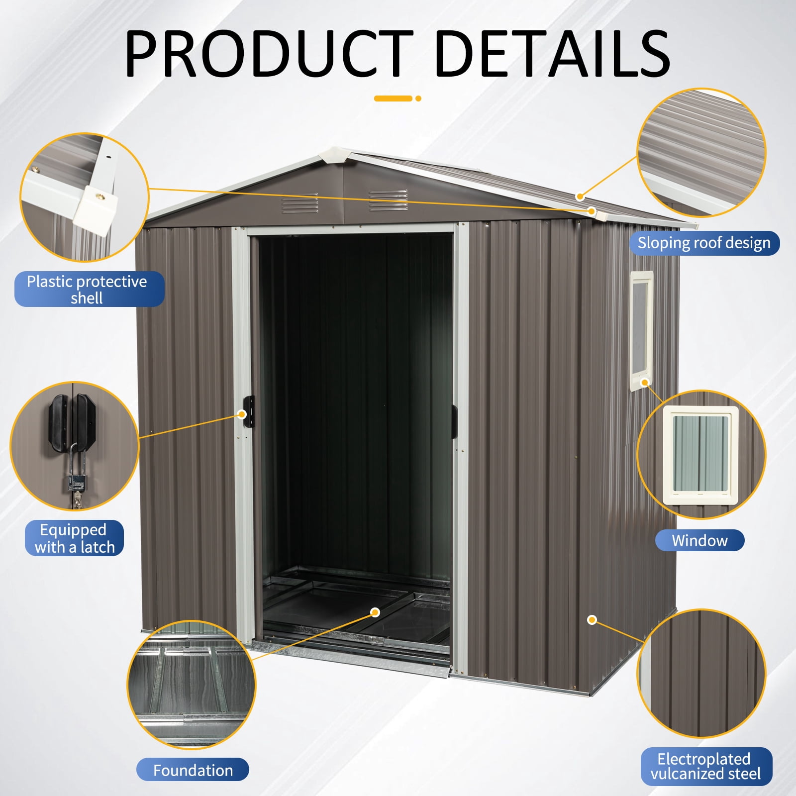 CarButler 6x5ft Metal Outdoor Storage Shed With Window and Lockable Sliding Doors for Garden Backyard Patio Lawn Gray