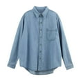 thumbnail image 4 of XIAOCHA Casual Denim Shirt For Women Long Sleeve Collared Button Blouses Oversized Pocketed Shirts Daily Wear, 4 of 4