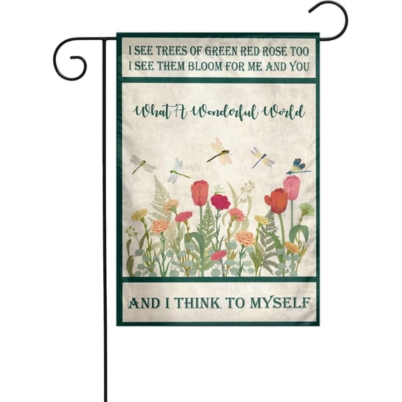 Double Sided Garden Flag Outdoor Dragonfly Wonderful World Flowers Design 12 x 18 Inch Yard Decoration