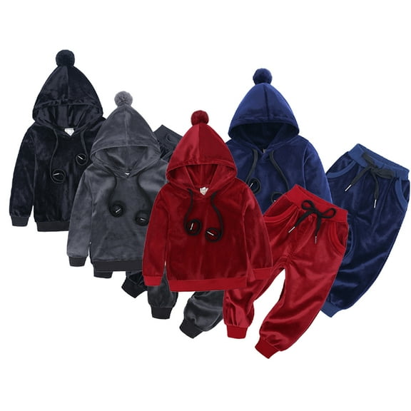 Esaierr 2PCS Kids Newborn Girls Boys Hoodie Sweatshirt Tops Jogger Pants Outfits Long Sleeves Sweatpants Warm Autumn Winter Velvet Sweatshirt Outfits for Toddler Baby 9M-8Y