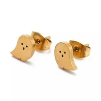 Stainless Steel Stud Post Earrings Cute Scary Ghost Gold E30
