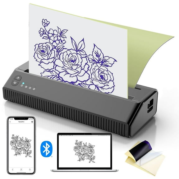 Jollebone Bluetooth Tattoo Stencil Maker Tattoo Transfer Thermal Printer Machine with 10 Transfer Paper