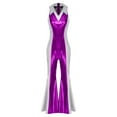 thumbnail image 7 of Aislor Women's Retro Disco Dance Costume Contrast Color Lapel V Neck Bell Bottom Romper Clubwear Purple XXL, 7 of 7