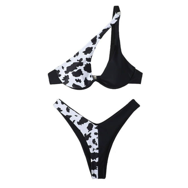 WREESH Ladies Women'S Bathing Suit Split Cow Pattern Printed Bikini Swimsuit