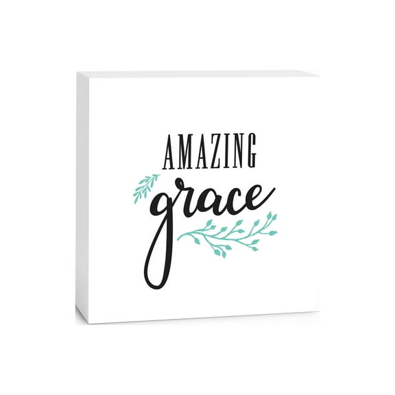 Amazing Grace Teal Branches 5 x 5 Wood Tabletop Sign Plaque