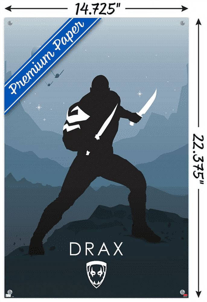 Marvel Heroic Silhouette - Drax Wall Poster with Pushpins, 14.725" x 22.375"