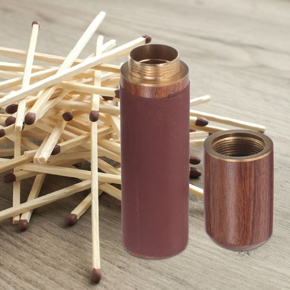 OATIPHO Portable Wooden Match Holder with Lid for Outdoor Camping Multipurpose Light Brown Storage Tube