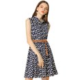 thumbnail image 1 of Día de San Patricio Vestido Sin Mangas Con Cinturón Estampado Por Encima De La Rodilla Con Media Tapeta Para Mujer Floral Azul Oscuro, Blanco XS, 1 of 6