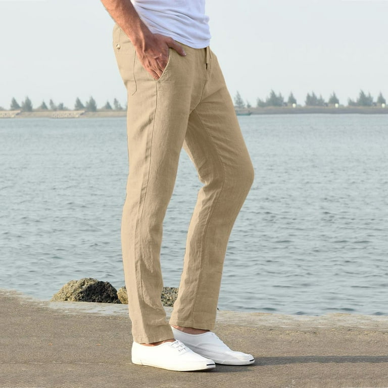 Mens Pants Clearance JIOAKFA Trendy Men Casual Work Cotton Blend Pure  Elastic Waist Long Pants Trousers Khaki L