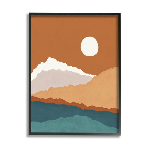 Stupell Industries Abstract Mountain Peaks Round Moon Nature Scene Graphic Art Black Framed Art Print Wall Art, Design by JJ Design House LLC