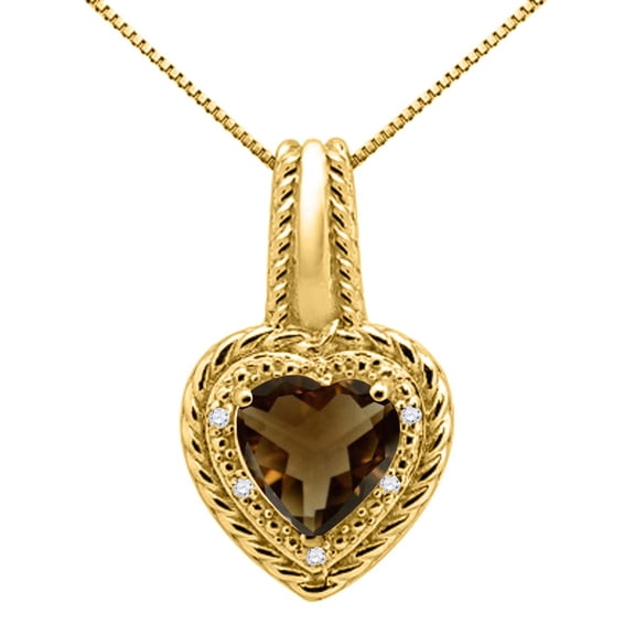 Mauli Jewels Engagement Necklace for Women 1.85 Carat Heart Shaped Smokey Quartz and Diamond Pendant 4-prong 10K Yellow Gold|Silver Chain