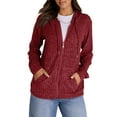 thumbnail image 6 of Kixjoy Wine Hoodies for Women Full Zip Plus Size Long Sleeve Hoodie Lightweight Winter Hooded Sweatshirts Fashion Soild Loose Fit Sweaters for Women with Pockets, Wine M, 6 of 6
