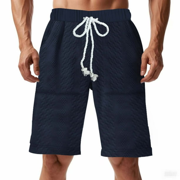 Mens Elástico de la Cintura Pantalones Cortos de Ocio de Color Sólido de Punto de la Moda, Poliéster Versátil para la Primavera Verano Al Aire Libre Y el Uso Casual Diario