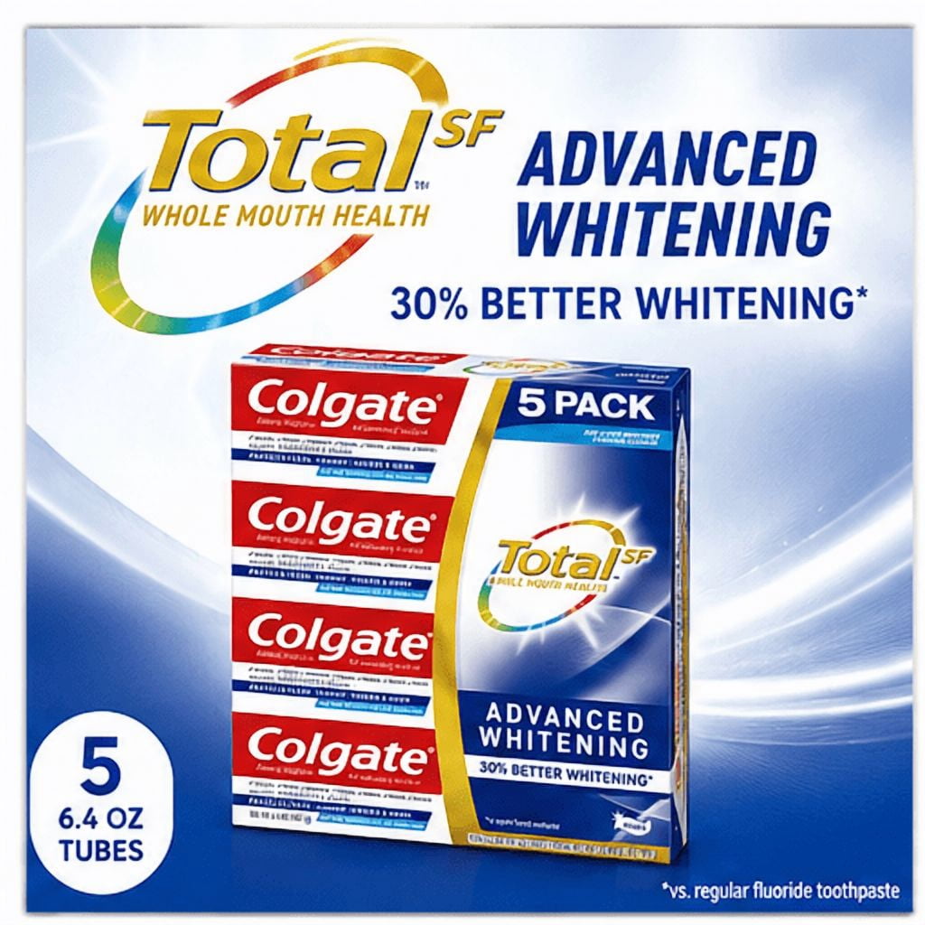 Colgate Total SF Advanced Whitening Toothpaste, 6.4 Ounce (Pack of 5)