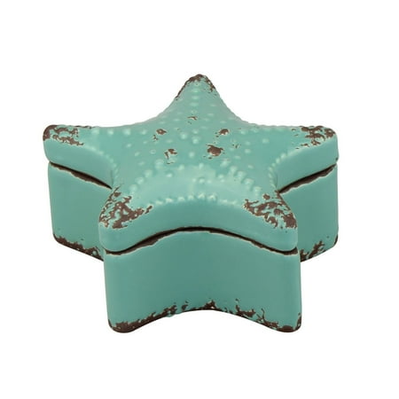 Stonebriar Collection Worn Aqua Starfish Ceramic Trinket Box