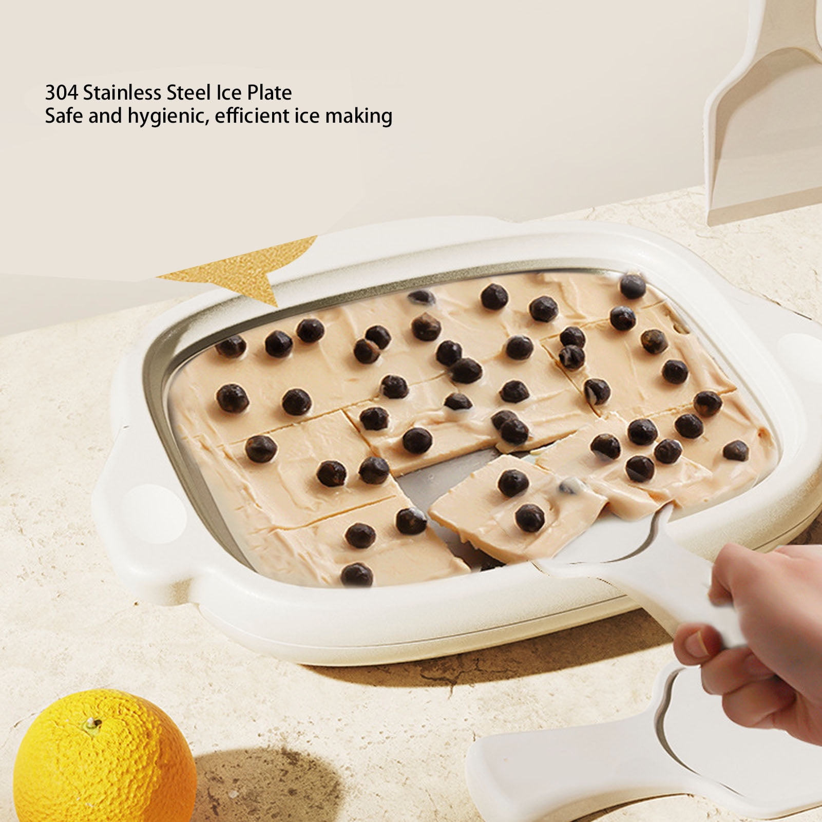 Stainless Steel Ice Cream Maker, Rolled Ice Yogurt, Includes 2 Shovels