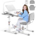 thumbnail image 1 of Artist Hand Kids Study Desk and Chair Set Height Adjustable Children Table Large Writing Board Desk with LED Lamp, Pull Out Drawer, Bookstand (Gray), 1 of 8