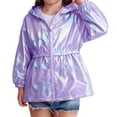 thumbnail image 2 of YunPes Toddler Girls Metallic Shiny Jacket Zip-Up Hooded Windbreaker with Elastic Waist Y2K Trendy Glitter Outdoor Clothes, 2 of 5