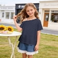 thumbnail image 4 of HAiming Girls Tops off the Shoulder Short Sleeve Striped Color Block T Shirts Loose Casual Fashion Tee Summer Vacation Workout Blouses, 4 of 9