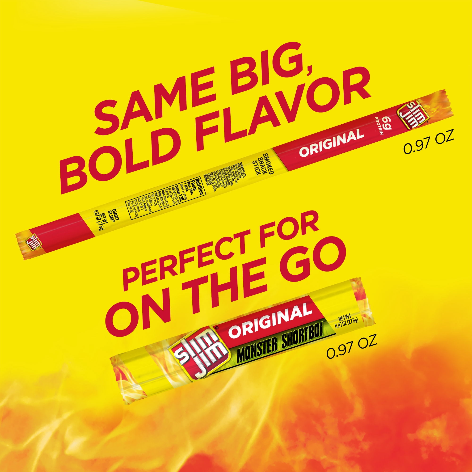(6 pack) Slim Jim Monster Shortboi Smoked Meat Sticks, Original Flavor, 6g Protein Per Stick, 0.97 oz.