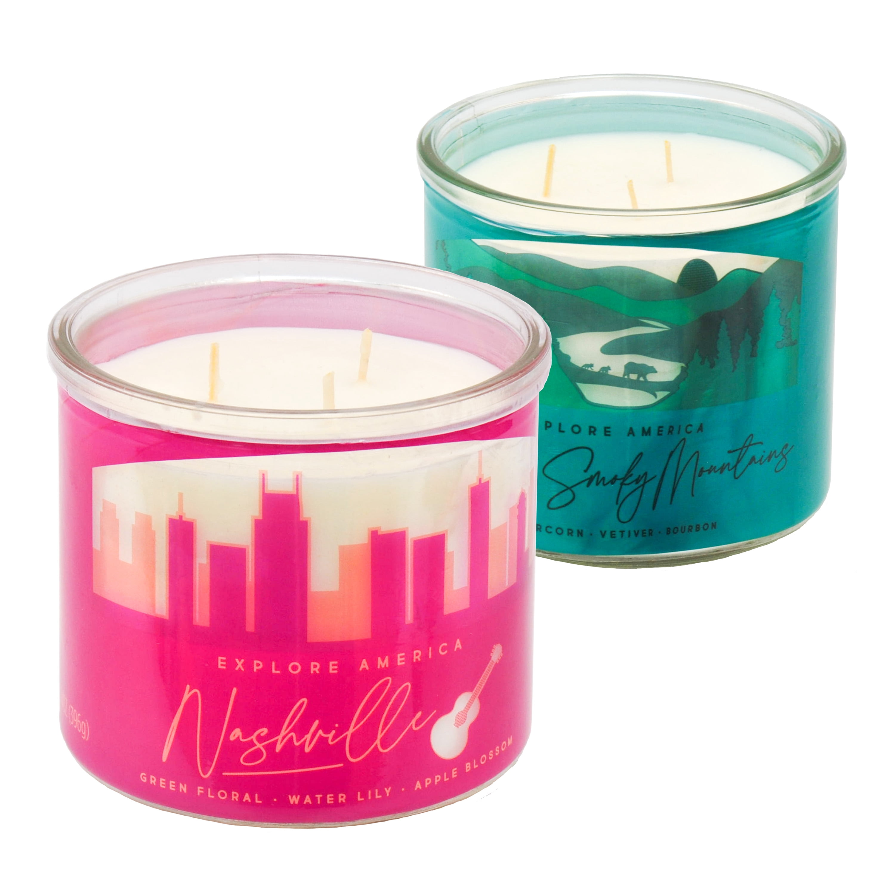 Mainstays 14 Ounce 3 Wick Candles Nashville and Great Smoky Mountains Wraps, 2 Pack
