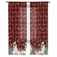 thumbnail image 2 of Red Plaid Christmas Semi Sheer Curtains 84 Inch Length 2 Panels Set, Snowman Snowflake Xmas Tree Ball Elk Sheer Kitchen Curtain Privacy Voile Window Curtain for Living Room Bedroom Rod Pocket Drapes, 2 of 7
