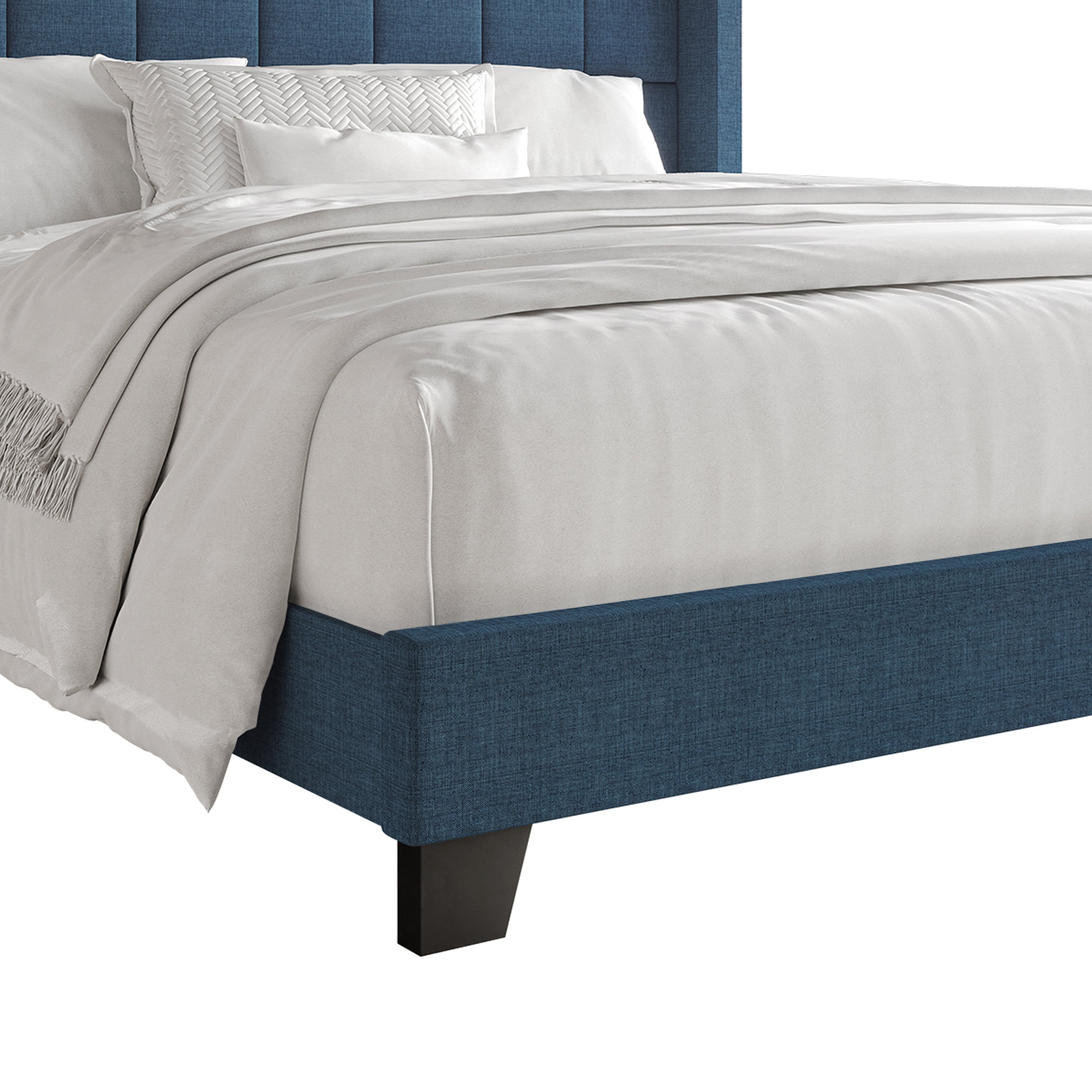 Castle Place Elegant Wingback Linen Upholstered Queen Bed, Blue