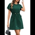 thumbnail image 3 of Vestidos Casuales de Mujer Verano 2025, Cuello Redondo, Volantes, Corta, Corte A, Holgados, con Bolsillos, Negro y Verde, Talla XL, 3 of 8