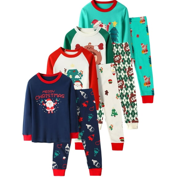 WIBACKER 2-7T Toddler Boys Girls Christmas Pajamas Sets for Kids Snug Fit Cotton 2-piece Sleepwear - Navy Santa 3T