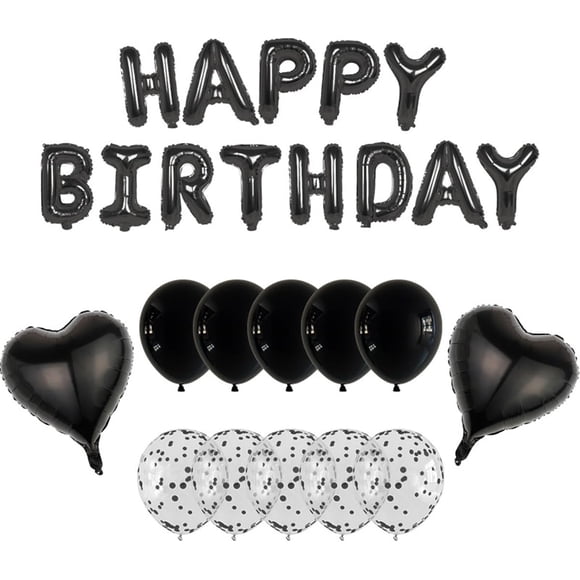VGRDTM Happy Birthday Balloons Black Balloons Birthday Balloon for Men 25pcs Black Decorations Set with 16 Foil Letters & Confetti Balloon for Adults Women Girls Boys Party Supplies