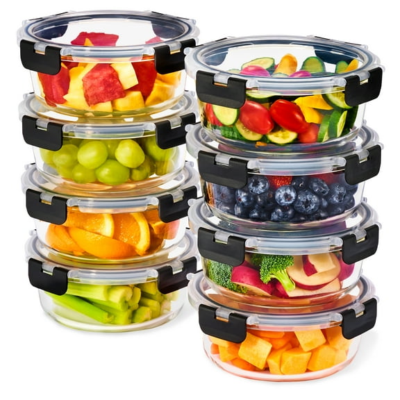 Sorbus Round Glass Meal Prep Containers Set of 8 with Airtight Lids (16pcs)
