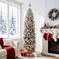 thumbnail image 6 of 7ft Snow Flocked Pencil Christmas Tree with 690 Branch Tips, White Unlit Artificial Skinny Xmas Tree with Folding Metal Stand, Dense Branches, Slim Snowy Tree for Home Office Holiday Decoration, 6 of 12
