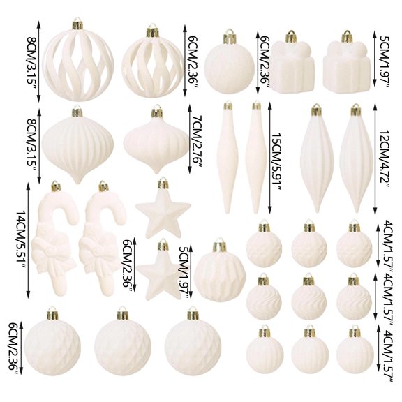 Rkxzt Flocking Shaped Ball Set,Flocked Christmas Balls Ornaments Set of 28 Shaped Decorative Tree Decor Variety Pack,Hanging Ornaments|Plastic,Beige
