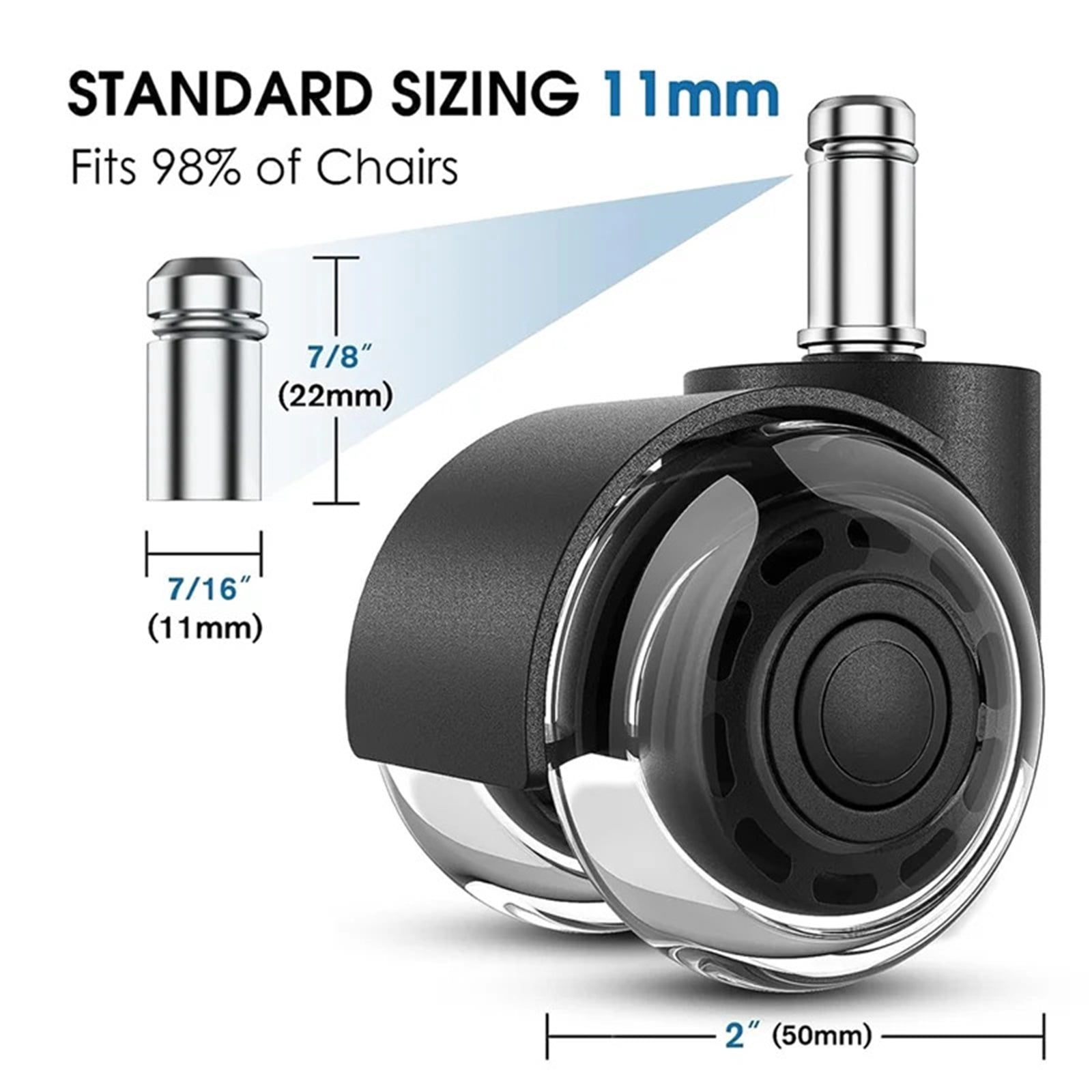 5pcs Office Chair Wheels,2 Inch Replacement Soft Mute Desk Caster Wheels For Work & Gaming Chair, Heavy Duty And Safe Rolling ,Quiet and Smooth