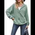 thumbnail image 3 of Sudadera con Capucha y Cremallera para Mujer, de Larga, Informal, de Gran Tamaño, con Bolsillos. Verde Oscuro XXL, 3 of 10