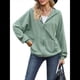thumbnail image 3 of Sudadera con Capucha y Cremallera para Mujer, de Larga, Informal, de Gran Tamaño, con Bolsillos. Verde Oscuro L, 3 of 10