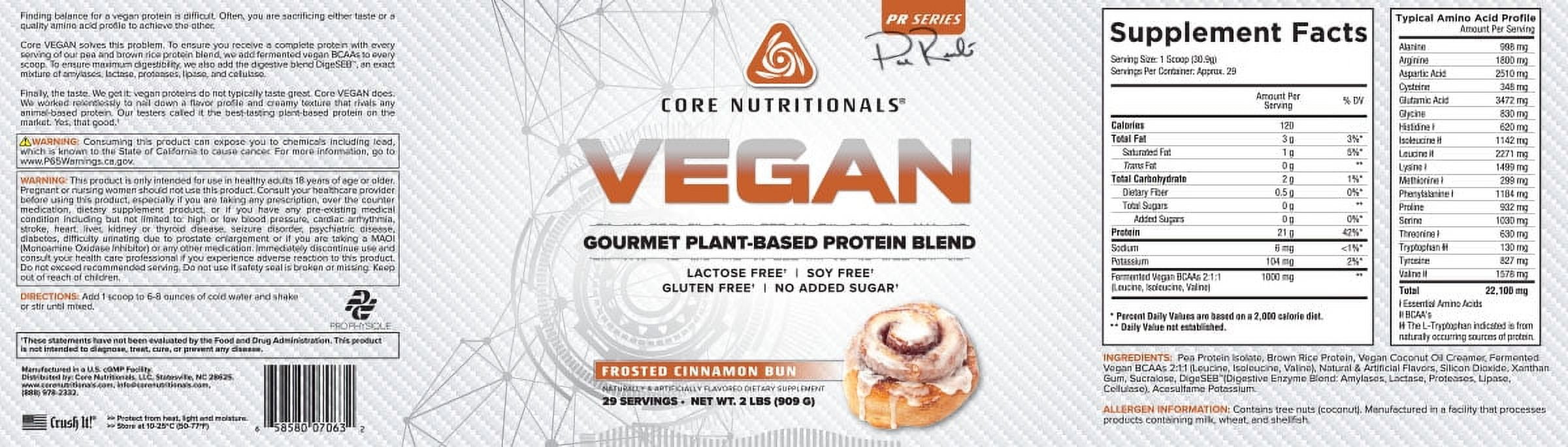 Core Nutritionals Platinum Vegan Plant-Based Protein Powder 29 Servings (Frosted Cinnamon Bun)