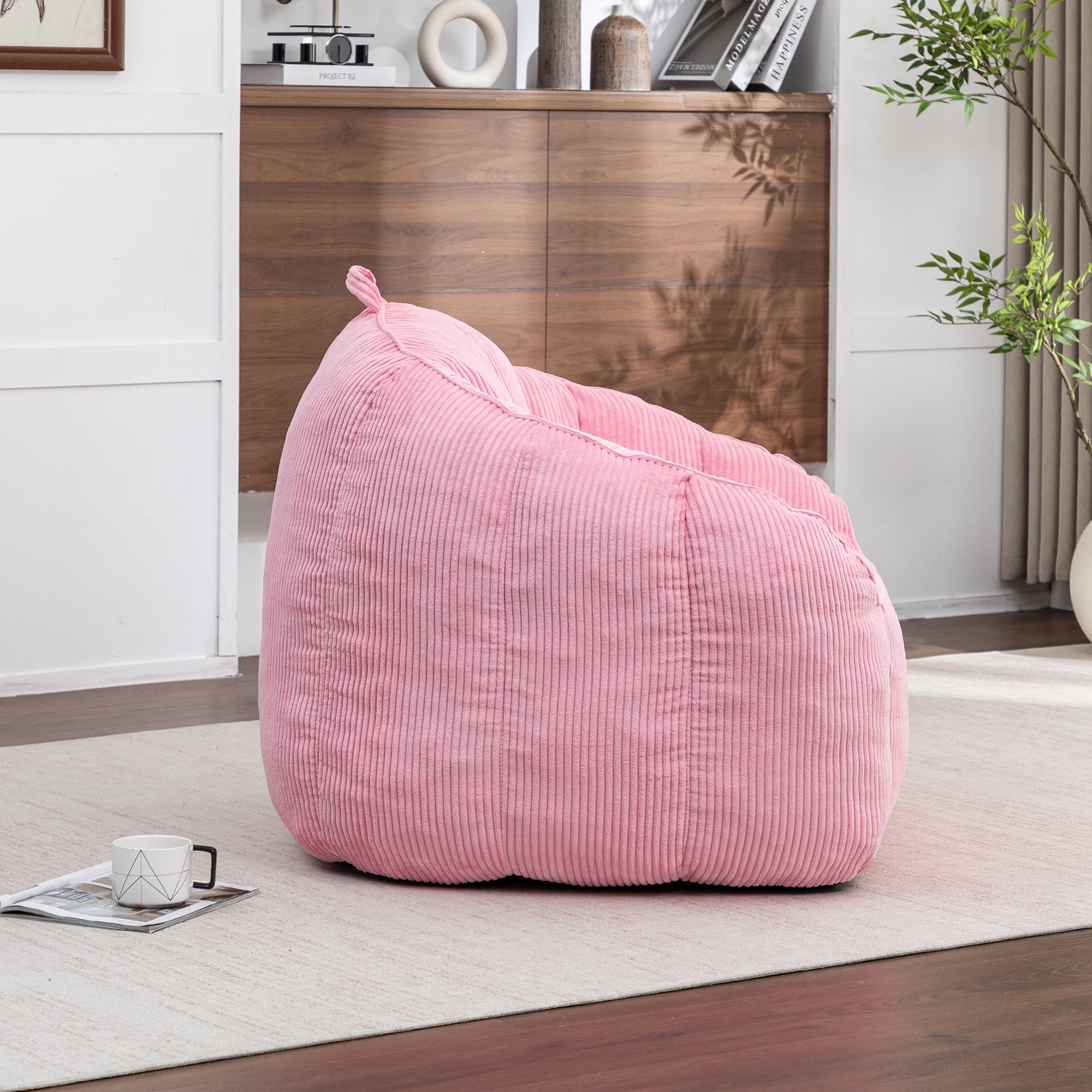 Jopath Giant Bean Bag Chair Sofa for Adults Teens,Comfy Corduroy Large Bean Bag Chairs with Fillings,High Elasticity Lazy Sofa for Bedroom Living Room,Pink