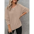 thumbnail image 3 of ZOELNIC Womens Waffle Knit Crewneck Sweatshirts Long Sleeve Side Slits Casual Pullover Sweatshirt Tops, XL, 3 of 6