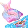 thumbnail image 1 of Silla inflable para piscina con forma de cola de sirena con portavasos, color rosa, 1 of 6