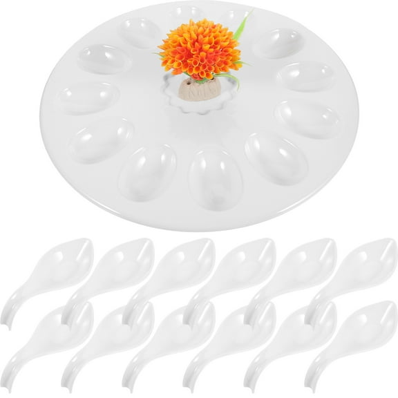 NICEXMAS White Deviled Platter with Layered Grid Design - Elegant Serving Dish for Parties and Gatherings