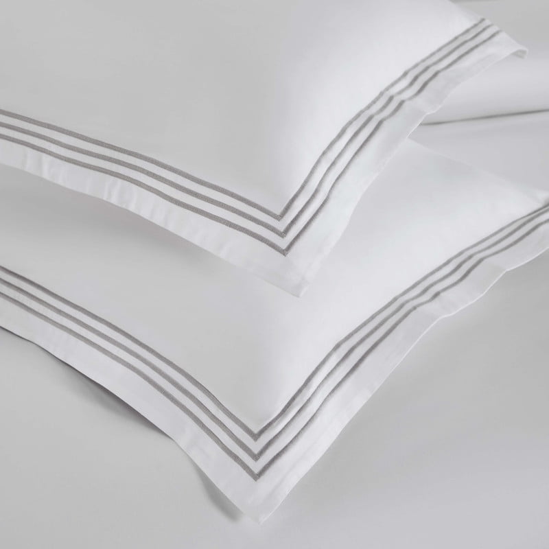 Superior Brandon Embroidered Cotton Duvet Cover Set, Full/Queen, White/Silver