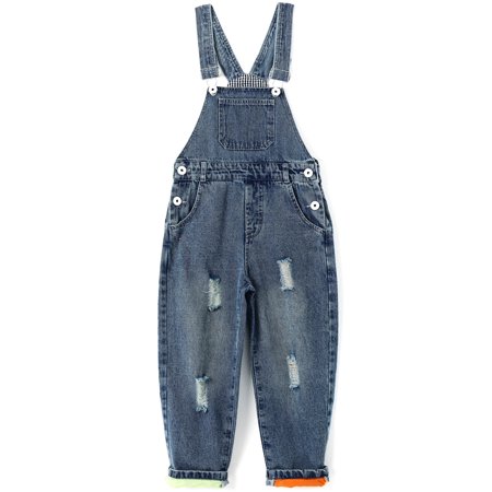 KIDSCOOL SPACE Boy Girl Overalls Big Bib Stretchy Distressed Denim Jumpsuit Blue 2-3 Years