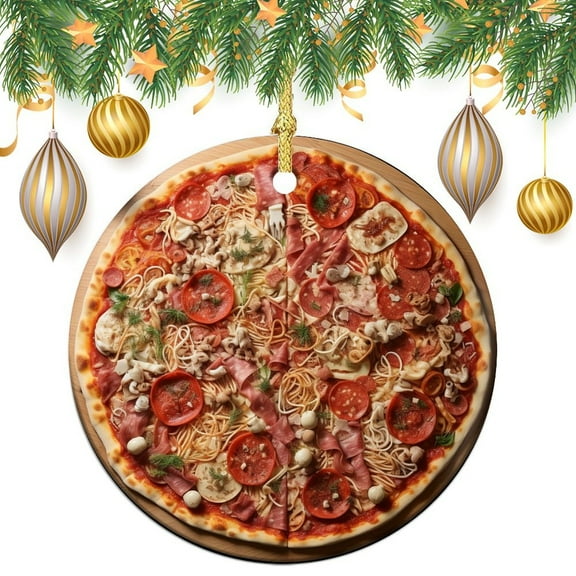 Pizza Christmas Ceramic Ornament Fantasy Delicious Food Customized Round Ceramic Ornament Christmas Tree Decorations Housewarming Gift