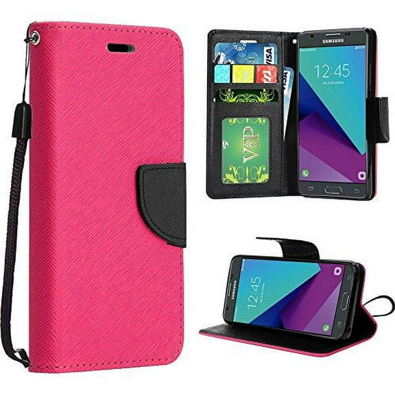 GSA Two-Tone Flip Wallet Case For Samsung Galaxy J3 (2017), J327 - Hot Pink/Black