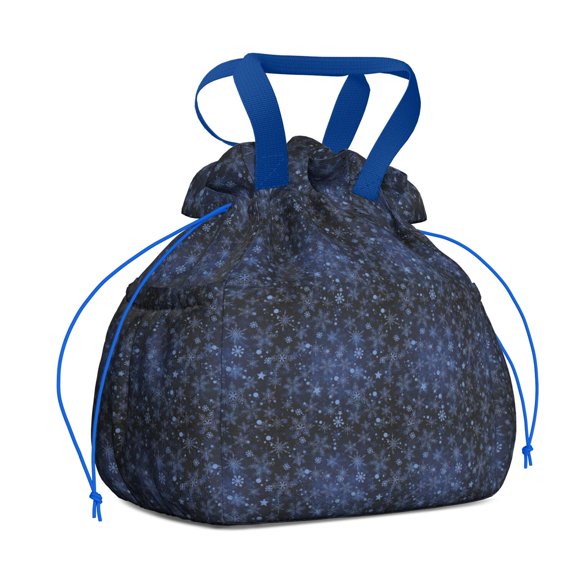 Dark Blue Christmas Snowflake Pattern Drawstring Lunch Bag Women - Drawstring Lunch Bag Insulated for Work Office - Stain-Resistant Large Lunchbags for Women with Multi-Pockets