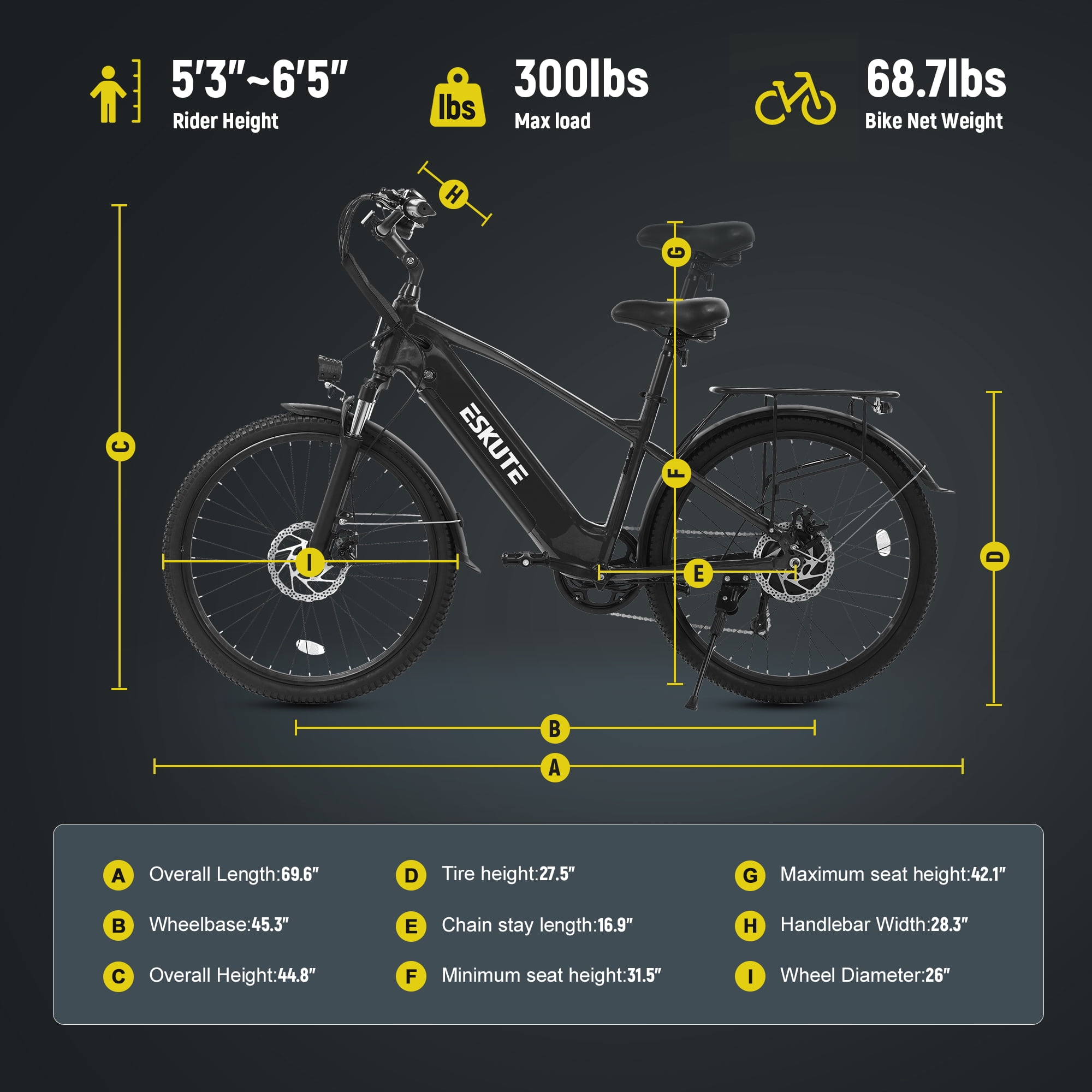 Adult Electric Bike – 70-Mile Range, 1300W Peak Motor, 28MPH, 840Wh Removable Battery, 26" Tires, 7-Speed Adjustable Stem, Step-Over Ebike, Black with Phonebag & Lock
