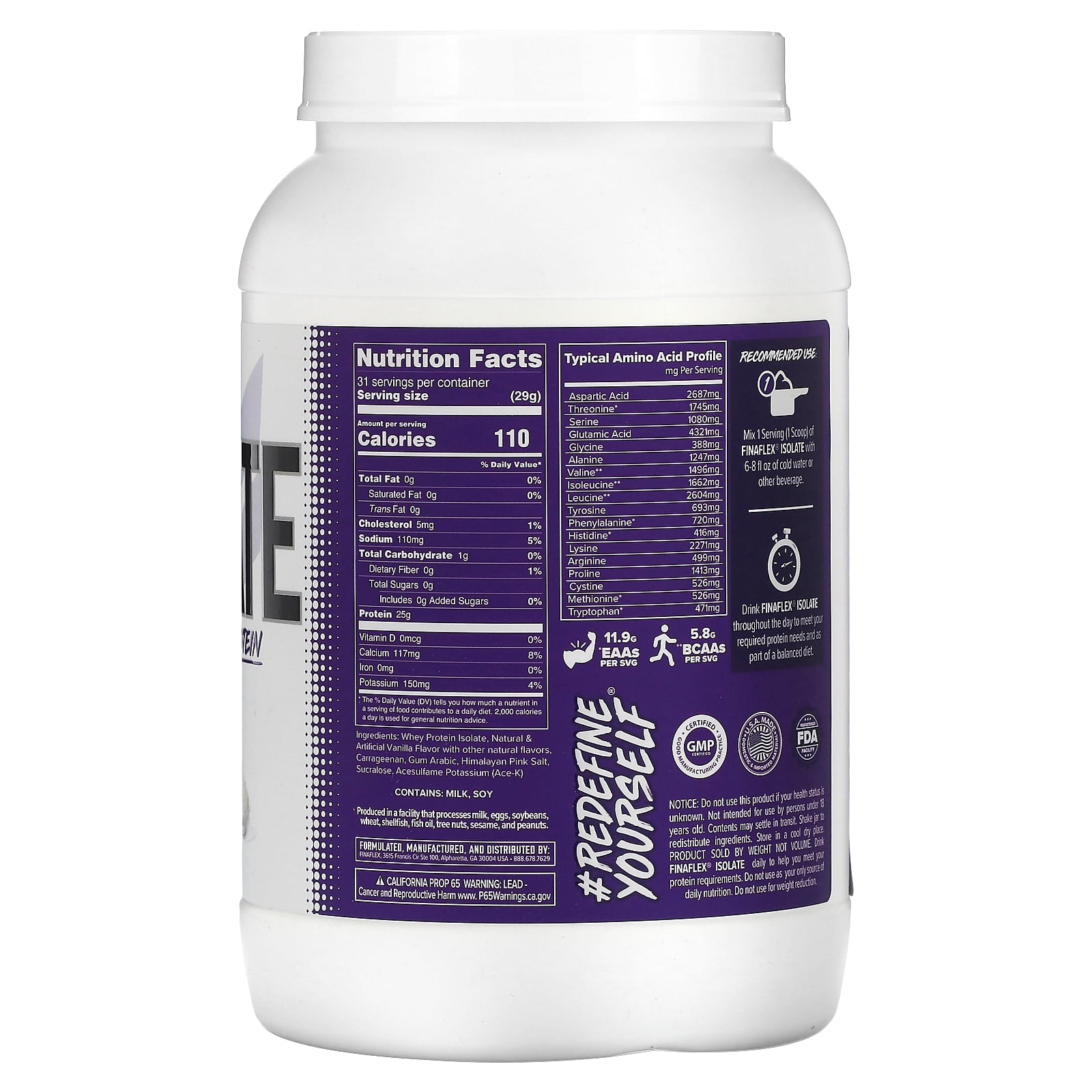 Finaflex Isolate Whey Protein Powder, 31 Servings - Vanilla Ice Cream Flavor