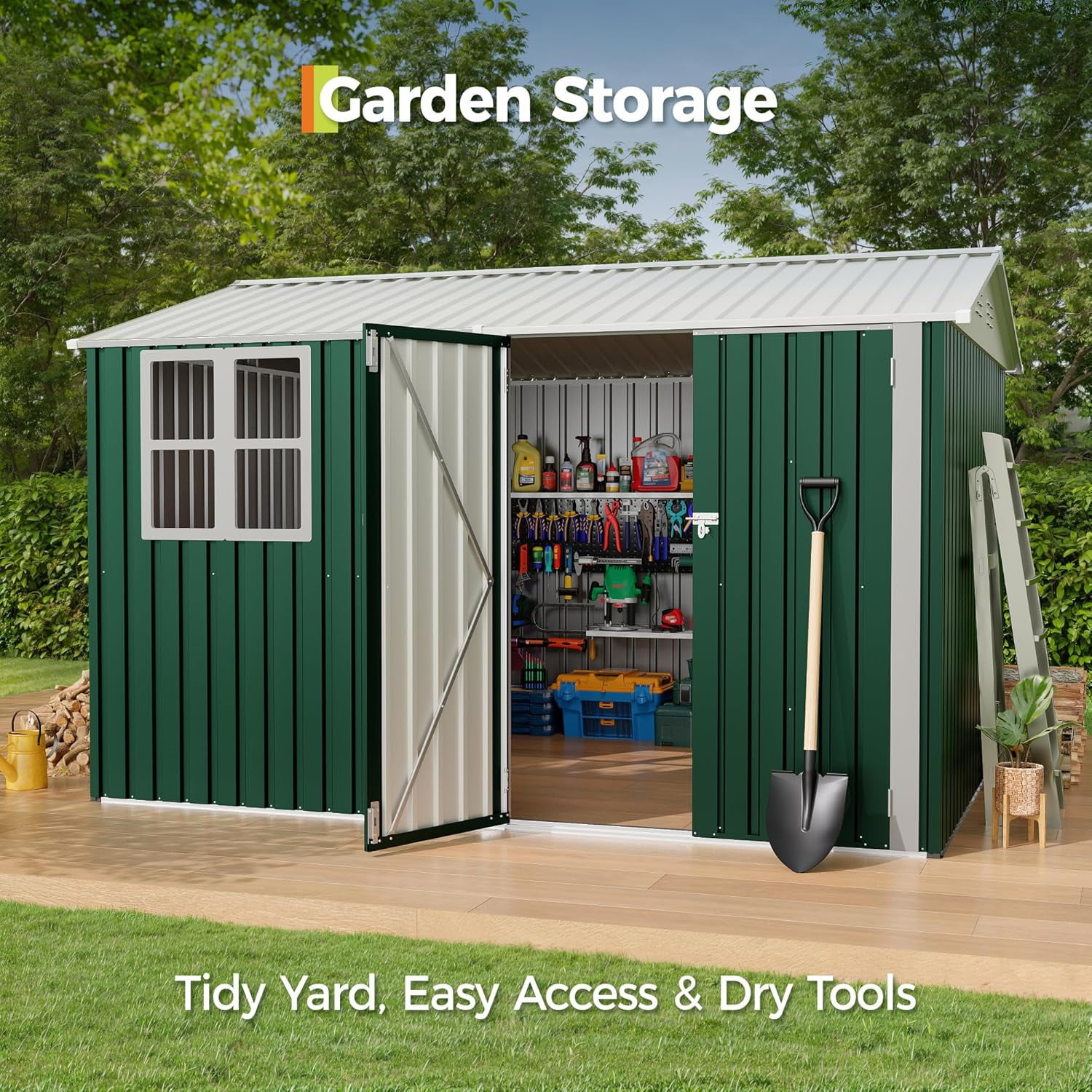 10X8 FT Storage Shed,Outdoor Storage Shed with Windows & Double Doors,Outdoor Tool Shed with 450 Cu Ft Space,Metal Sheds Outdoor Storage for Garden, Backyard, Patio and Backyard