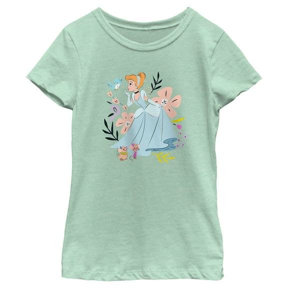 Girl's Cinderella Princess Magic Friends  Graphic Tee Mint Medium